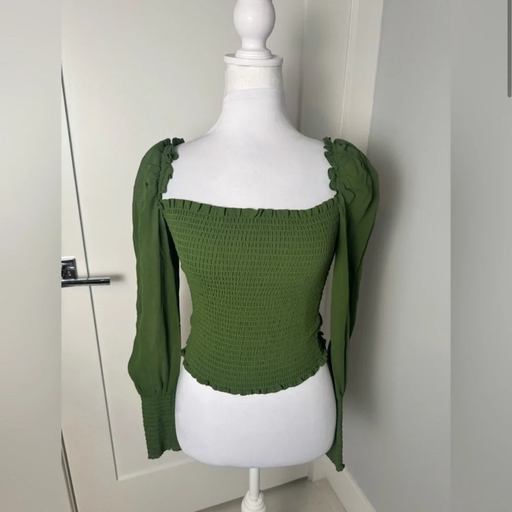 Reformation Pinto Smocked Top in Moss/ XSMALL/SMALL